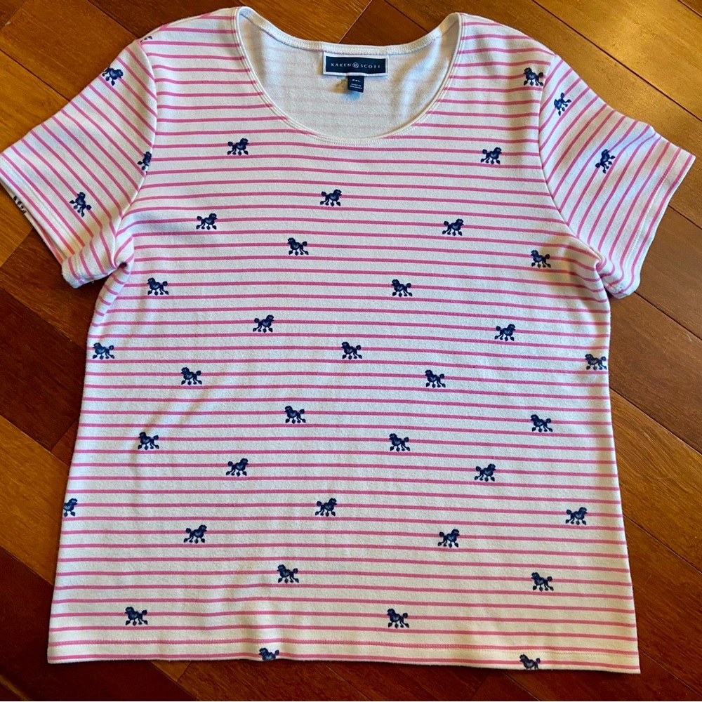 Karen Scott Soft Poodle Print Scoop Neck Short Sleeve T-Shirt Woman’s Petit XL
